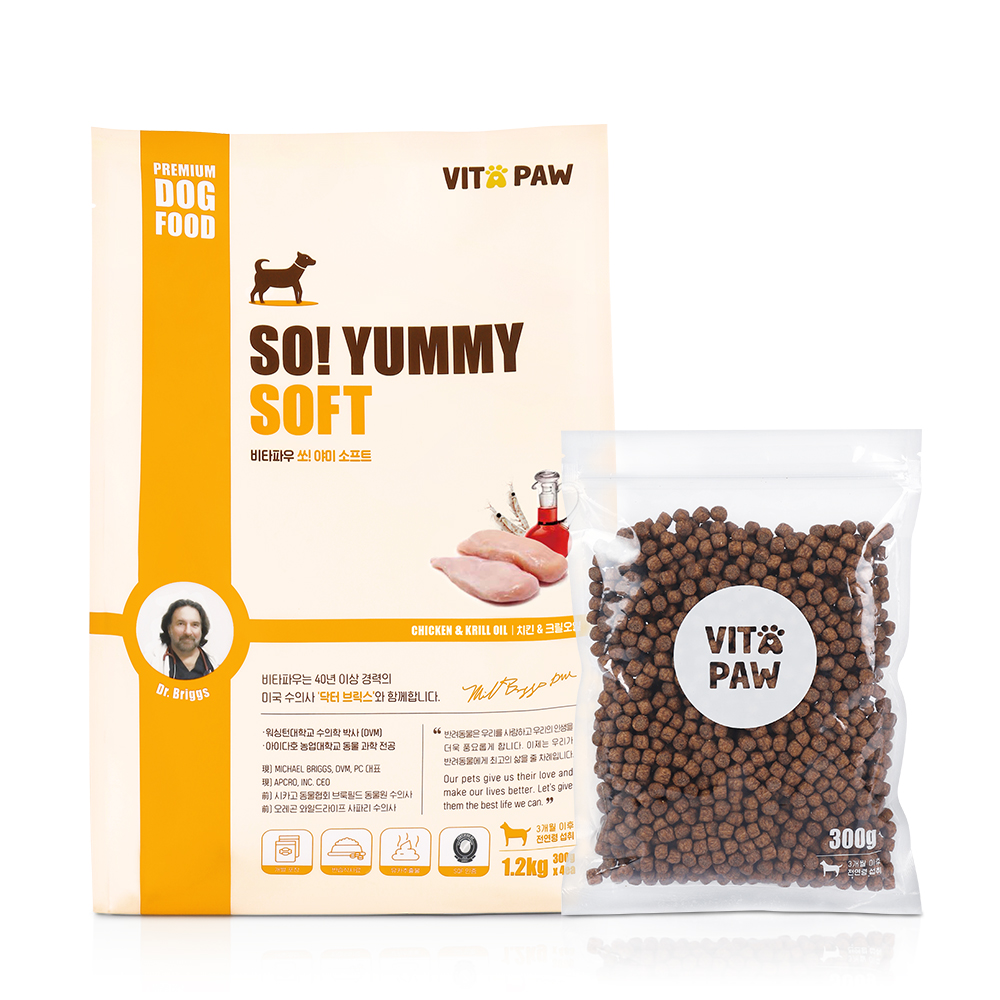 비타파우 강아지 전연령 높은 기호성 노견 쏘야미 소프트 반습식 사료 치킨+크릴, 1.2kg, 1개 - 상품 이미지