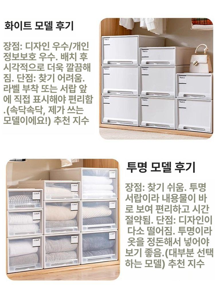옷장 플라스틱 서랍형 수납박스 투명 의류 36L(깊이 40 너비 30 높이 30) 두꺼운 수출 모델 투명 서랍 - 상세 이미지 3