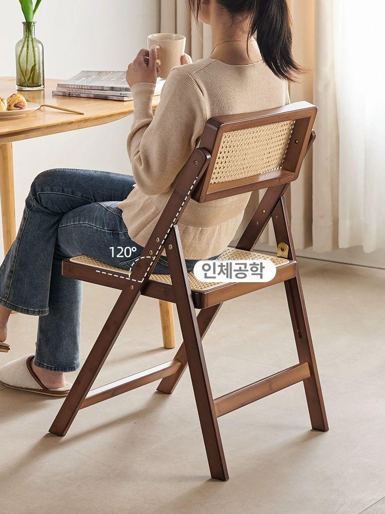 카페 라탄의자 폴딩 원목 북유럽 테라스 암체어 접이식 식탁의자 - 상세 이미지 2