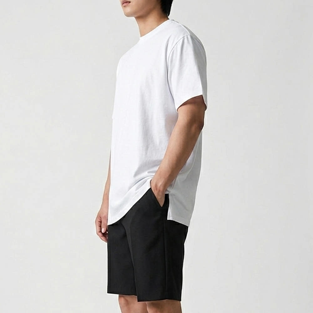 뉴싸인 뉴싸인 남자 레이어드 반팔 무지 흰색 면티 이너 티셔츠