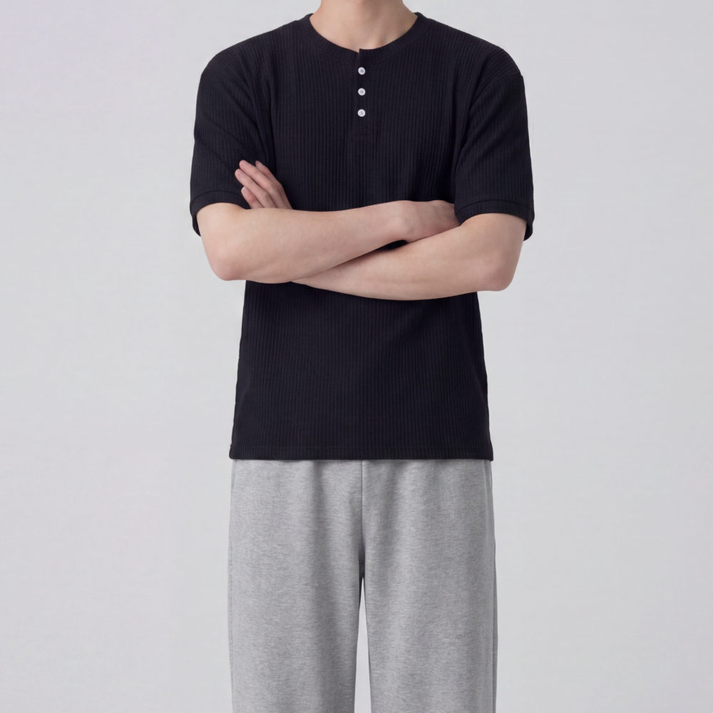 1+1 헨리넥티셔츠 헨리넥반팔 와플반팔티 이미지 3