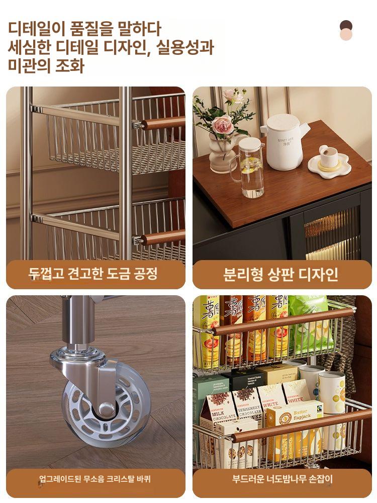이동식 트롤리 야채보관함 주방 펜트리 카트 선반 바구니 롤러 회전형 수납랙 - 상세 이미지 5