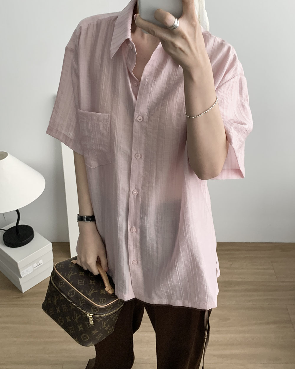 로라 반팔 셔츠 레이온 시스루 오버핏 남방 웨어링무드 (2c) 이미지 7