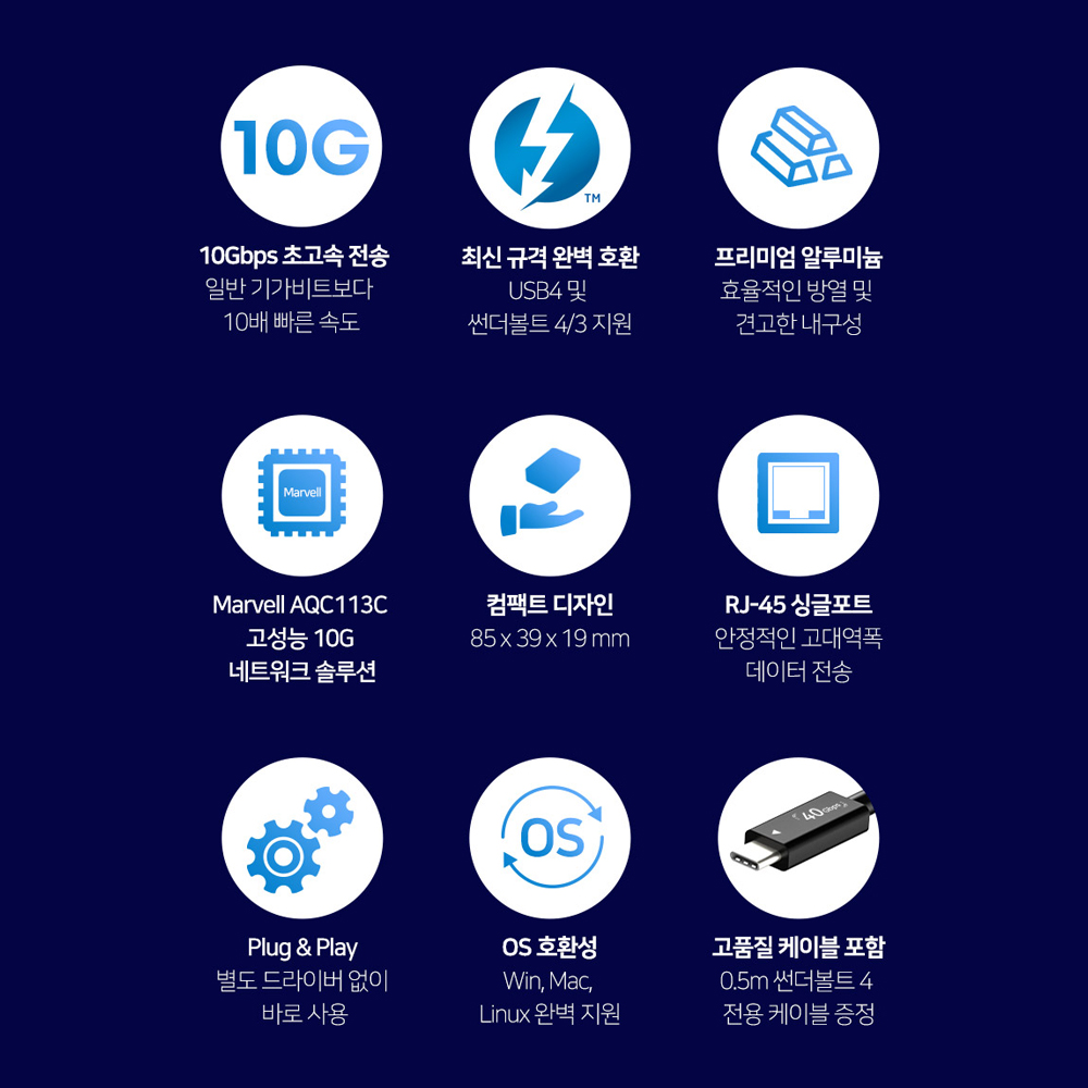 아카시스 유선 랜카드 USB4/썬더볼트3 이더넷 10Gbps 노트북 인터넷 NT0201A - 상세 이미지 2