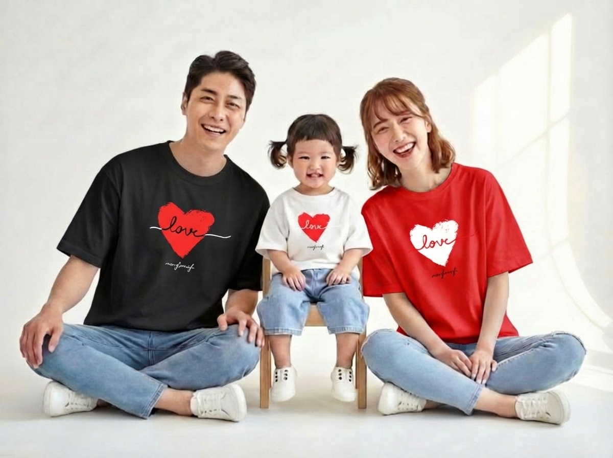 몽피마피 스케치하트 가족티 패밀리룩 돌촬영 여행 사진의상 반팔 맨투맨 - 상세 이미지 5