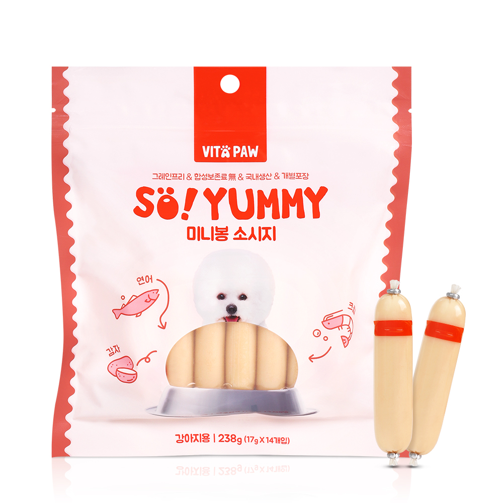 비타파우 강아지 소세지 휴먼그레이드 애견 간식 미니봉 소시지 14개입 연어+크릴, 238g, 1개 - 상품 이미지