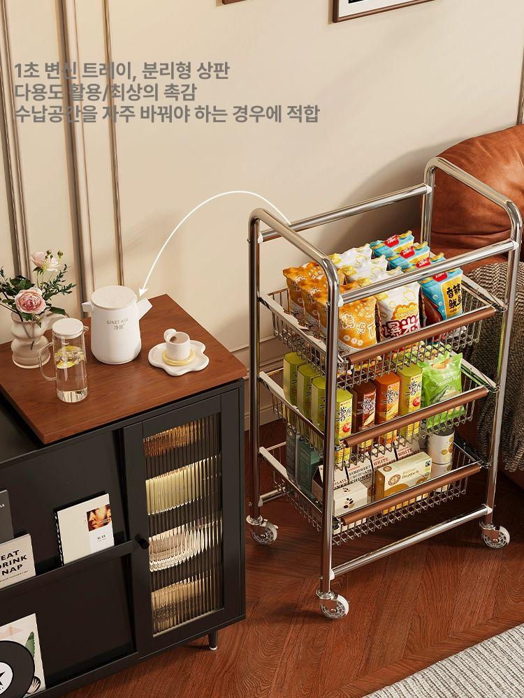 이동식 트롤리 야채보관함 주방 펜트리 카트 선반 바구니 롤러 회전형 수납랙 - 상세 이미지 3