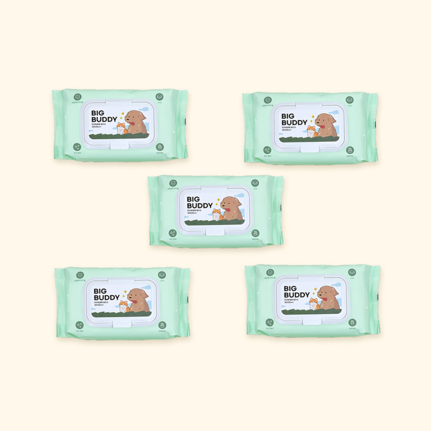 [봄덕이네x펫케어 강아지 물티슈 고양이 펫 애견 티슈 빅버디 20매 5팩+1팩 세트 공구 (05.19 - 05.22) 사진 1