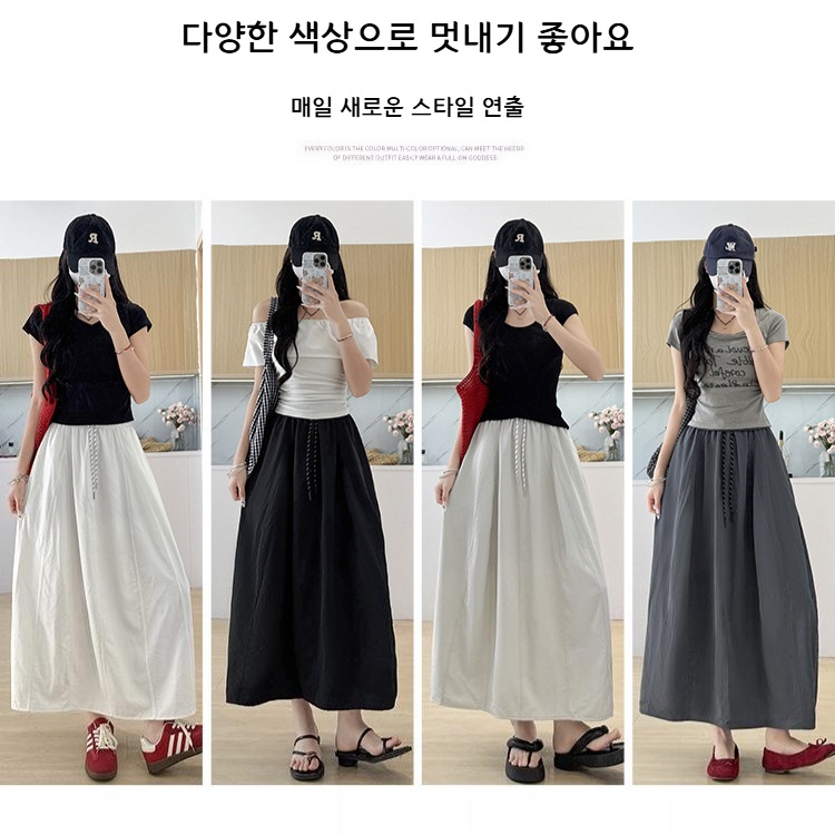 여성 카고 롱스커트 A라인 플레어 여름 치마 - 상세 이미지 2