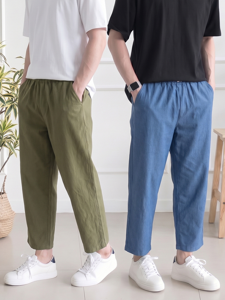 1+1 남자 와이드바지 밴딩 배기 벌룬 면팬츠 - 상품 이미지