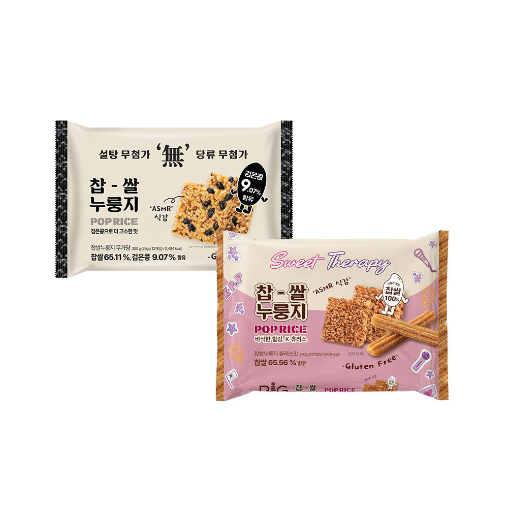 찹쌀 누룽지 쌀과자 스낵 고소한맛+츄러스맛, 300g, 14개 - 상품 이미지