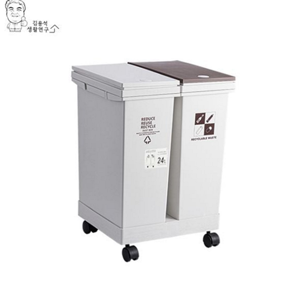 원터치 분리수거함 2칸 이동식 재활용 쓰레기통 사무실 주방 - 상품 이미지