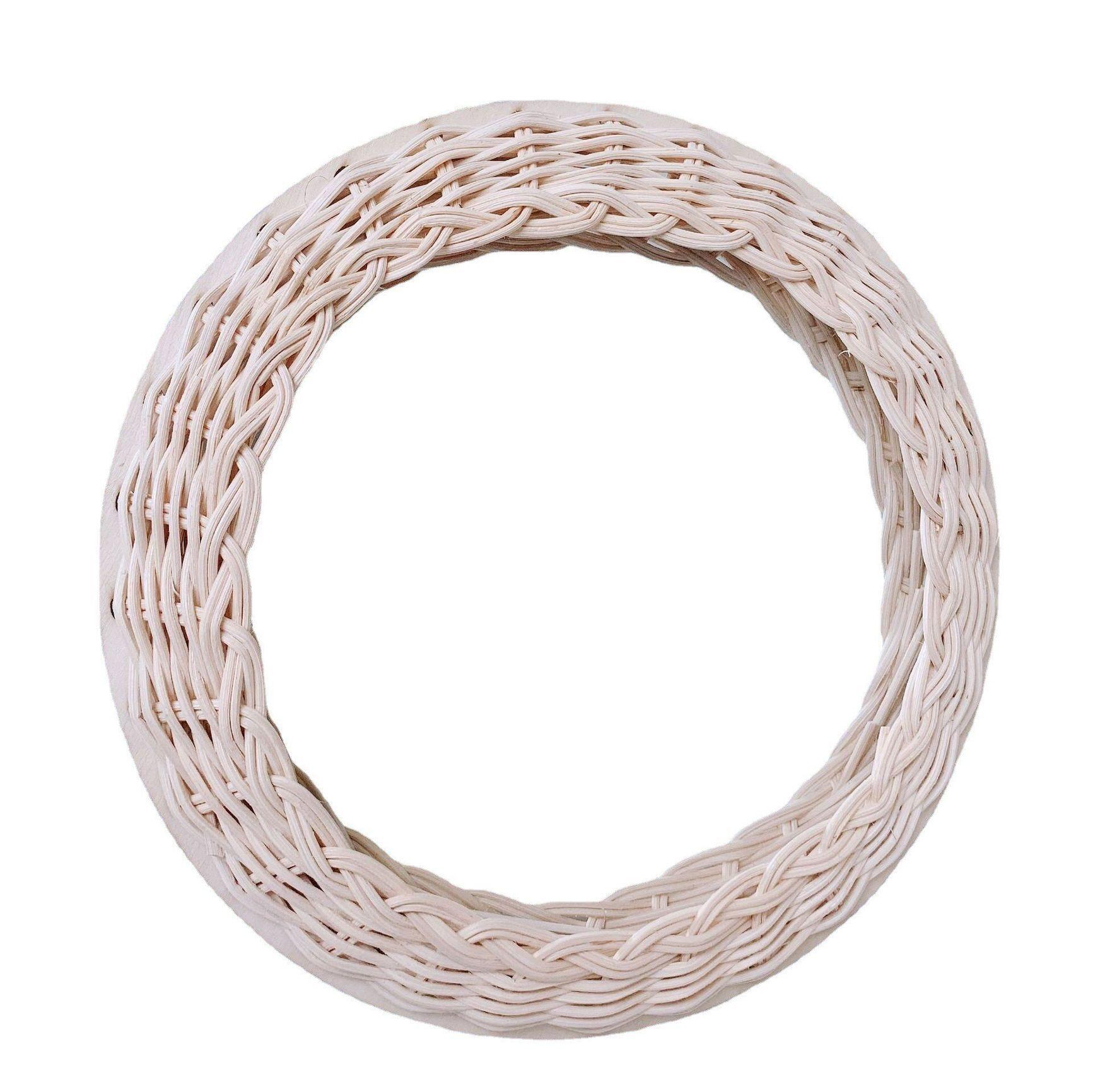 라탄 붙이는 아기 심플한 거울 전신 장식 스타일 비정형 라탄 원형 거울 (유리 거울면) 22x22cm - 상품 이미지