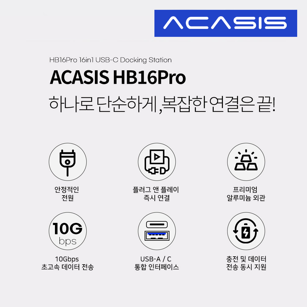 아카시스 HB16PRO 16in1 포트 10Gbps USB C&A 멀티 허브 핸드폰 충전 어댑터 상세 이미지 3