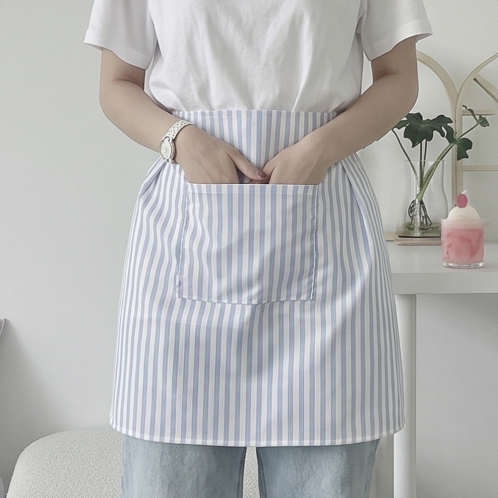 스트라이프 포켓 하프 에이프런 방수 앞치마 카페 꽃집 허리 앞치마 핑크, 기본 - 상세 이미지 2