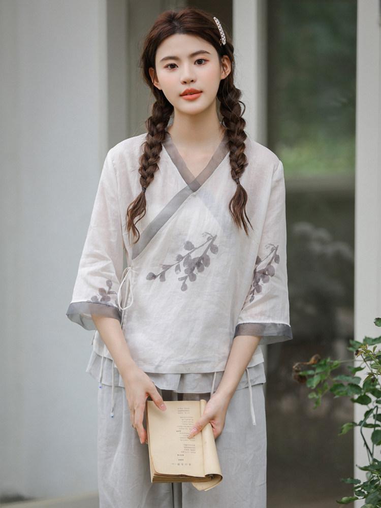 여름 생활한복 상의 저고리 린넨 단체복 법복 조끼 블라우스 개량한복 개량복 - 상세 이미지 4