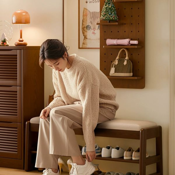 현관 의자 신발장 수납장 원목 벤치 정리대 손잡이 교환 스툴 - 상세 이미지 2