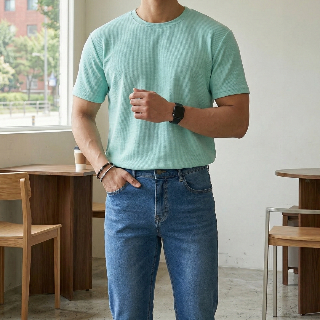 1+1 남자 넣입 밴딩 세미 머슬핏 반팔 니트 10color 이미지 6