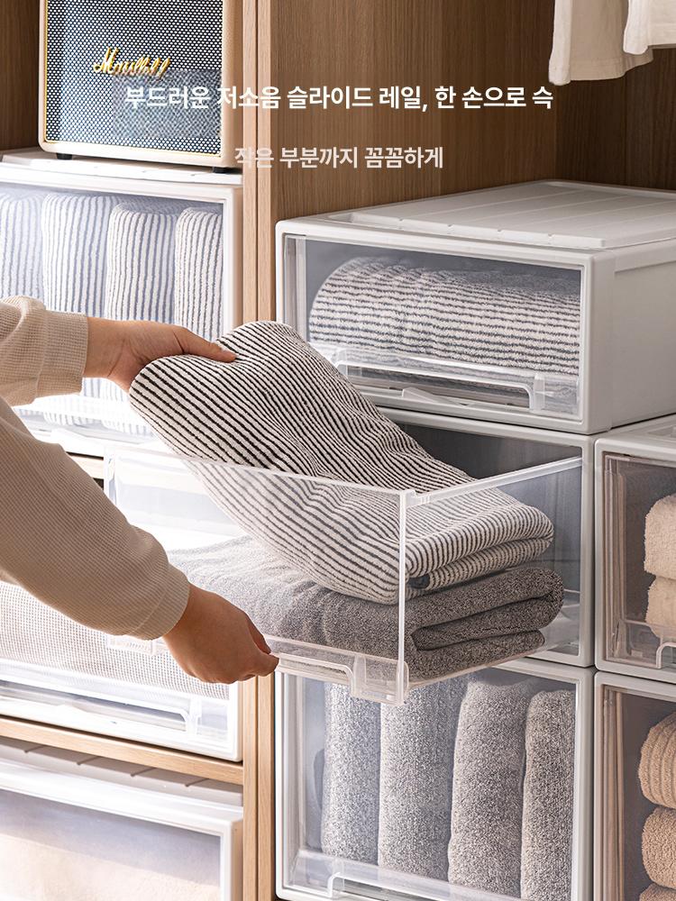 투명 플라스틱 옷장 서랍형 수납박스 옷 보관함 깊이 40x너비 30x높이 18CM 화이트 서랍 3개 - 상세 이미지 3