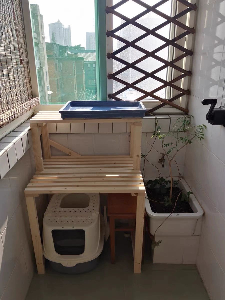고양이 화장실선반 원목 2단 계단식 보관 다이 보관함 캣타워 선반 공간 수납 가구 발코니 - 상세 이미지 5