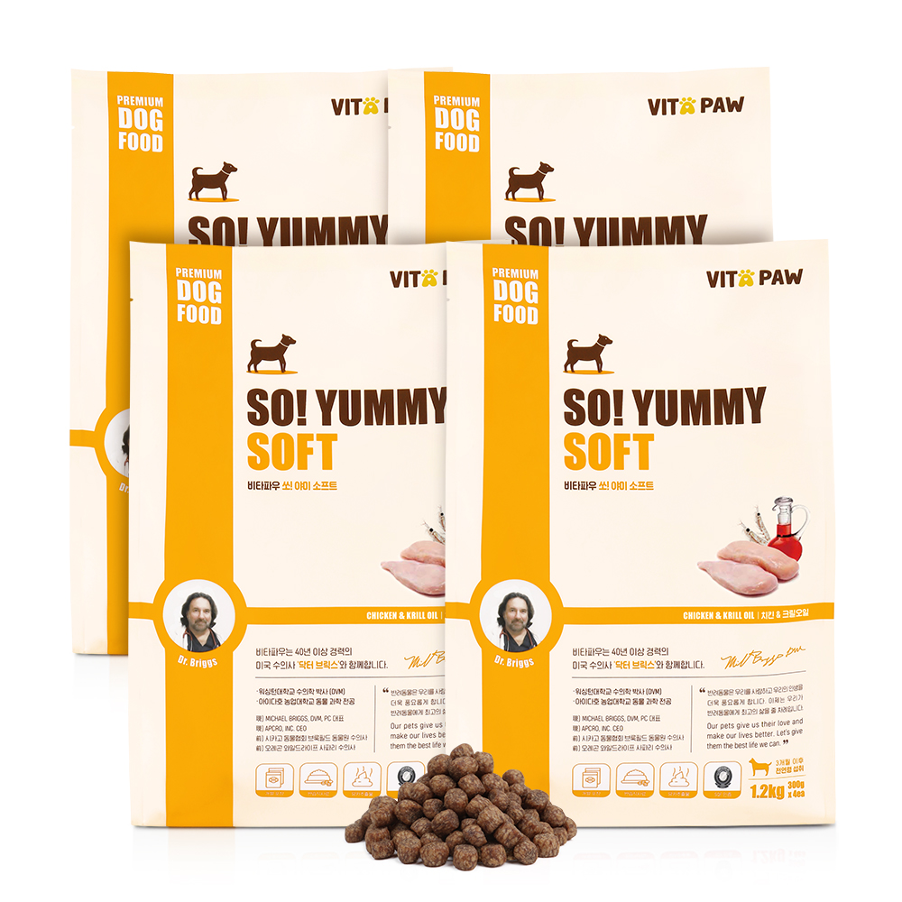비타파우 강아지 전연령 높은 기호성 노견 쏘야미 소프트 반습식 사료 치킨+크릴, 1.2kg, 4개 - 상품 이미지