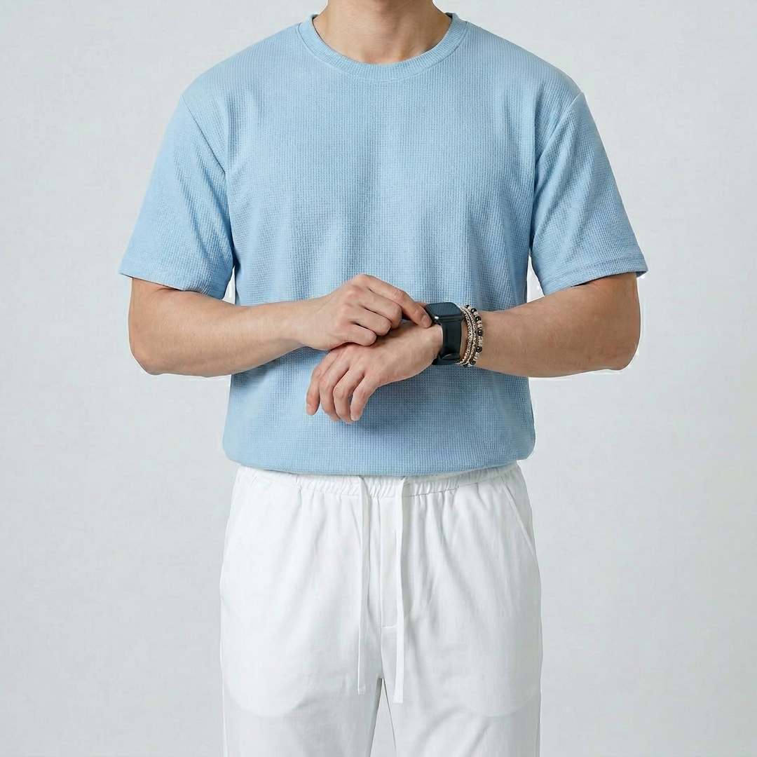 1+1 남자 넣입 밴딩 세미 머슬핏 반팔 니트 10color - 상세 이미지 5