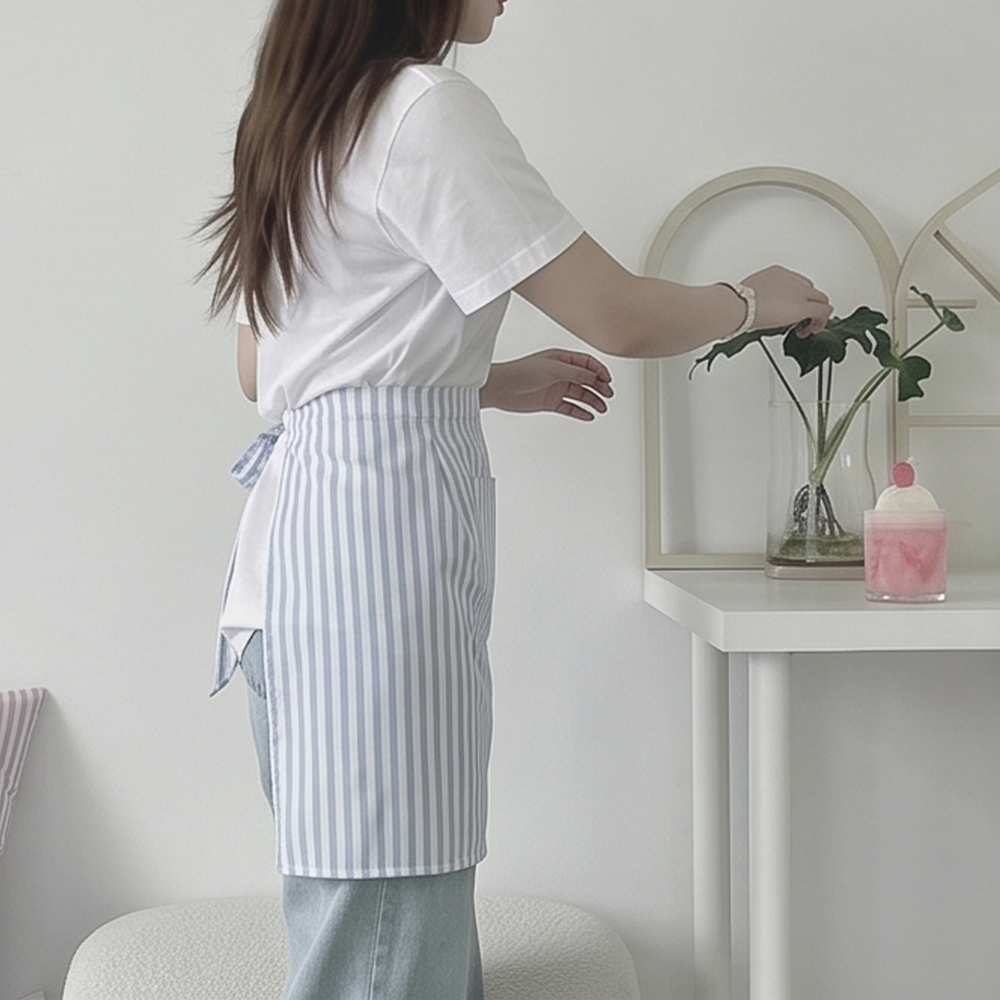 스트라이프 포켓 하프 에이프런 방수 앞치마 카페 꽃집 허리 앞치마 스카이블루, 기본 이미지 7