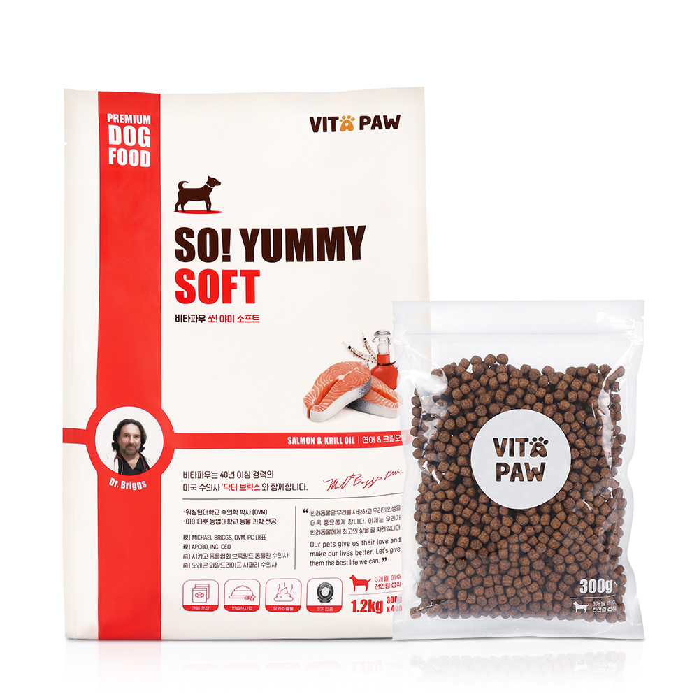 비타파우 강아지 전연령 높은 기호성 노견 쏘야미 소프트 반습식 사료 연어+크릴, 1.2kg, 1개 - 상품 이미지