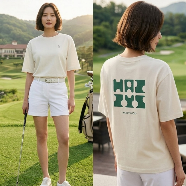 헤지스 골프 여성 여름 프린트 로고 패턴 골프 라운드 반팔 티셔츠 - 상품 이미지
