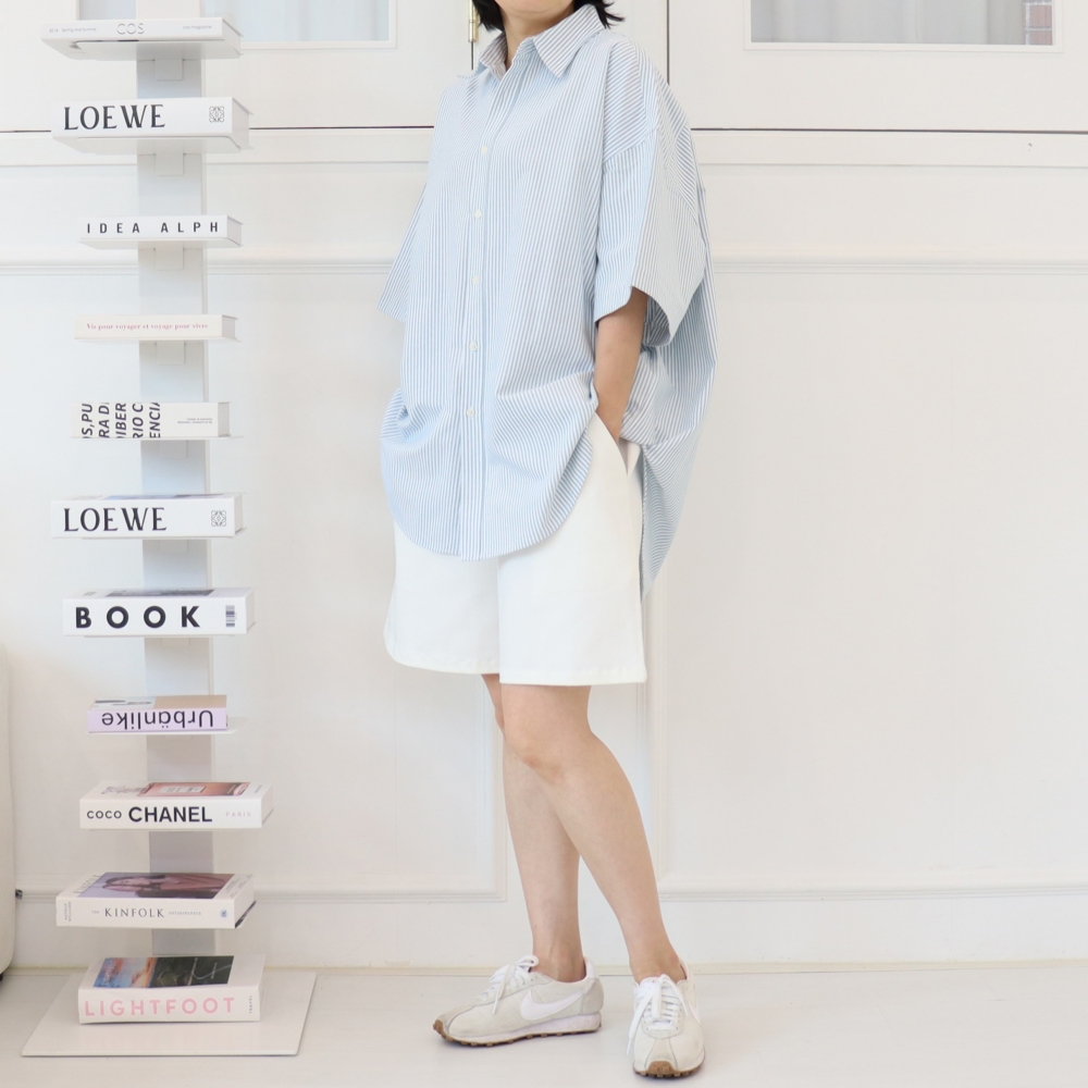 빅사이즈 여름 반팔 스트라이프 남방 박시 단추 오버핏 롱 셔츠 99 4XL 민트 이미지 7