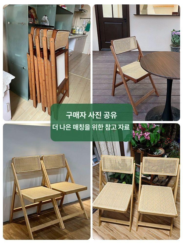 카페 라탄의자 폴딩 원목 북유럽 테라스 암체어 접이식 식탁의자 - 상세 이미지 5