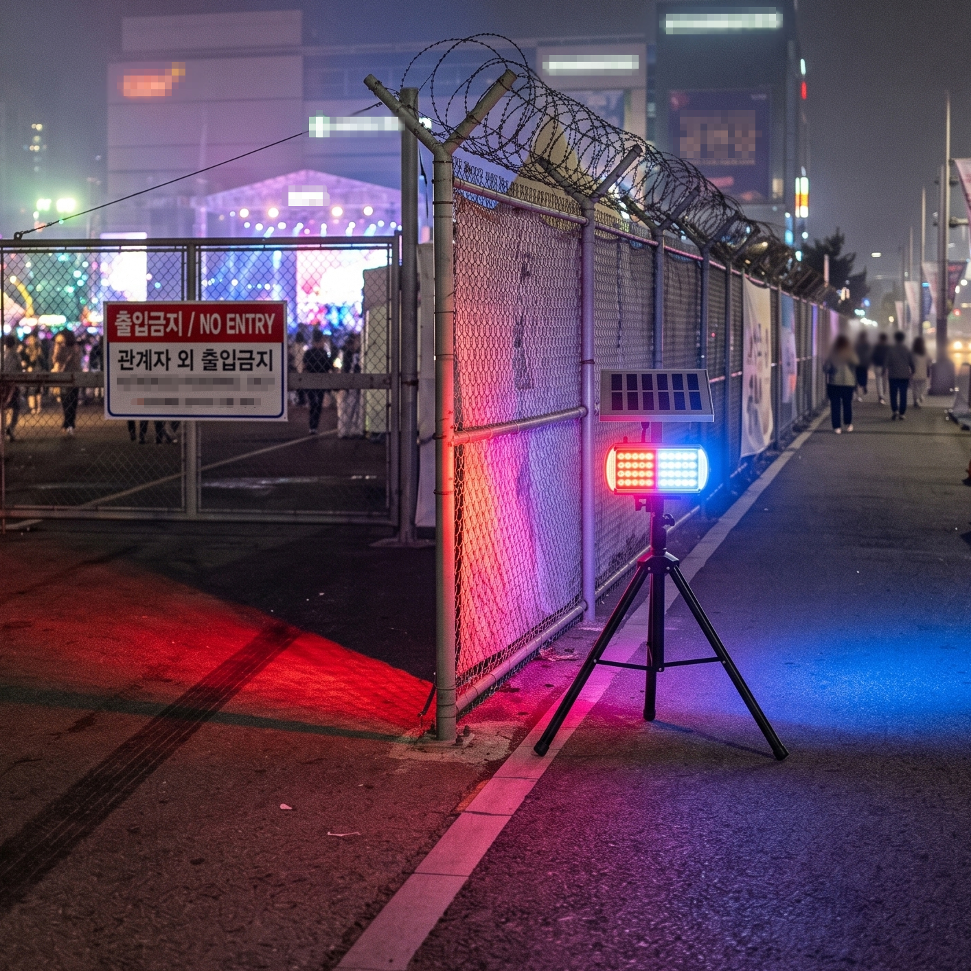LED 쏠라 장방형 경광등 삼각대 거치대 받침대 태양광 경고등 도로 현장 4구 양면 이동형 이미지 7