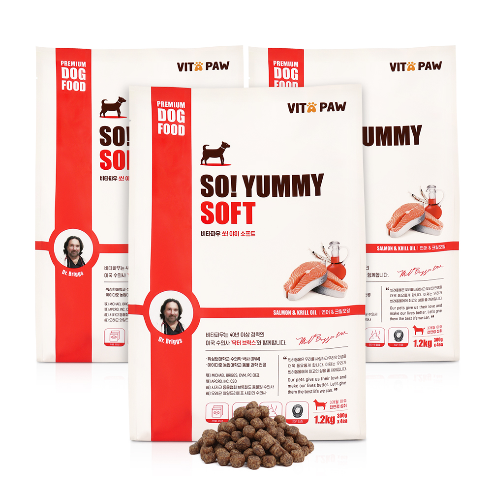비타파우 강아지 전연령 높은 기호성 노견 쏘야미 소프트 반습식 사료 연어+크릴, 1.2kg, 3개 - 상품 이미지