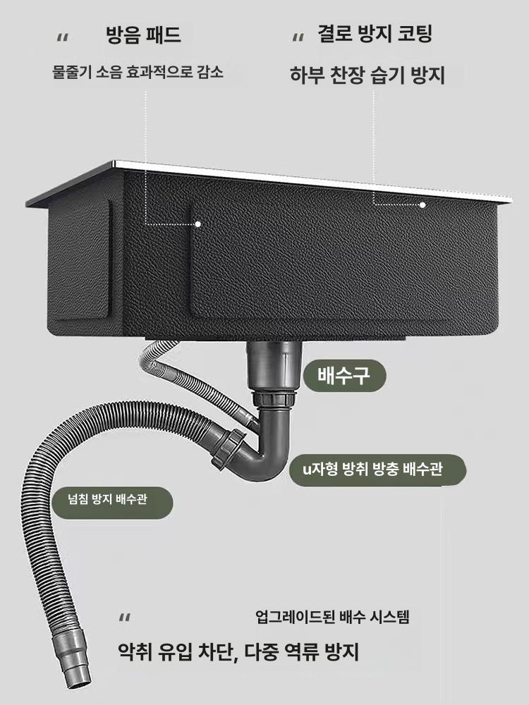 스테인레스 사각싱크볼 탕비실 304 사각씽크볼 기본세트 싱크 주방 스틸 농막 세트 간이 - 상세 이미지 5