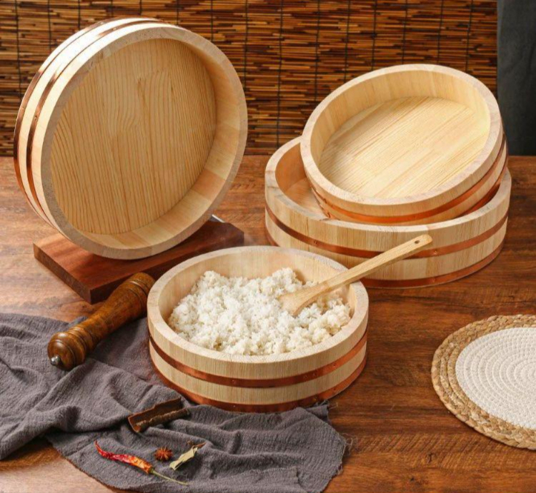 도시락 그릇 스시 통 나무 보온통 집 일식 원형 전통 식힘 밥 용기 우드 런치박스 - 상품 이미지
