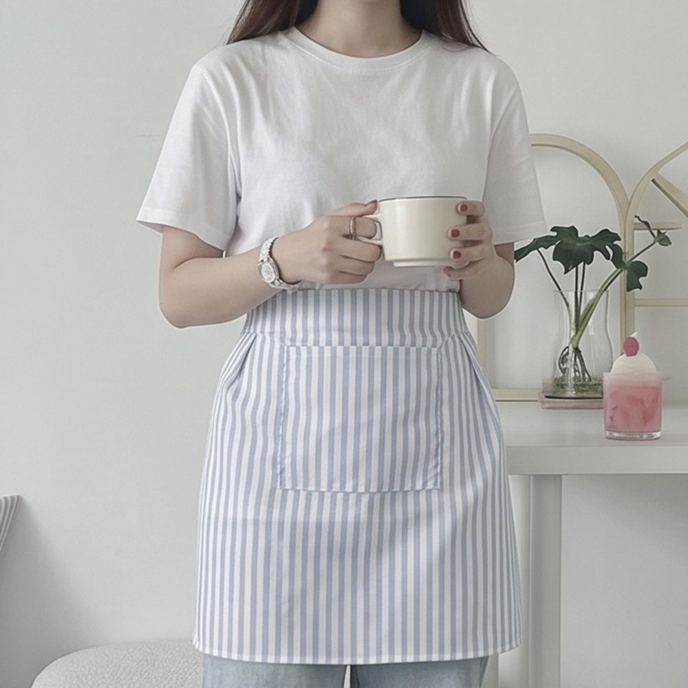 스트라이프 포켓 하프 에이프런 방수 앞치마 카페 꽃집 허리 앞치마 스카이블루, 기본 - 상세 이미지 5