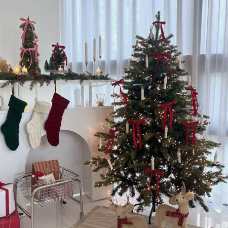 MoonH 트리벨벳리본 트리장식 크리스마스 트리 리본 오너먼트