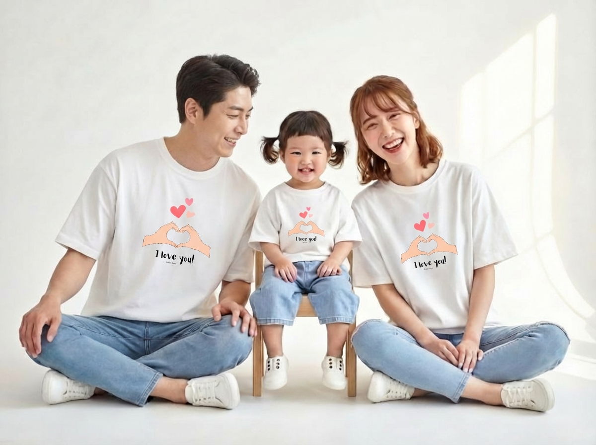 몽피마피 사랑뿅뿅 가족티 패밀리룩 돌촬영 여행 사진의상 반팔 맨투맨 - 상세 이미지 2