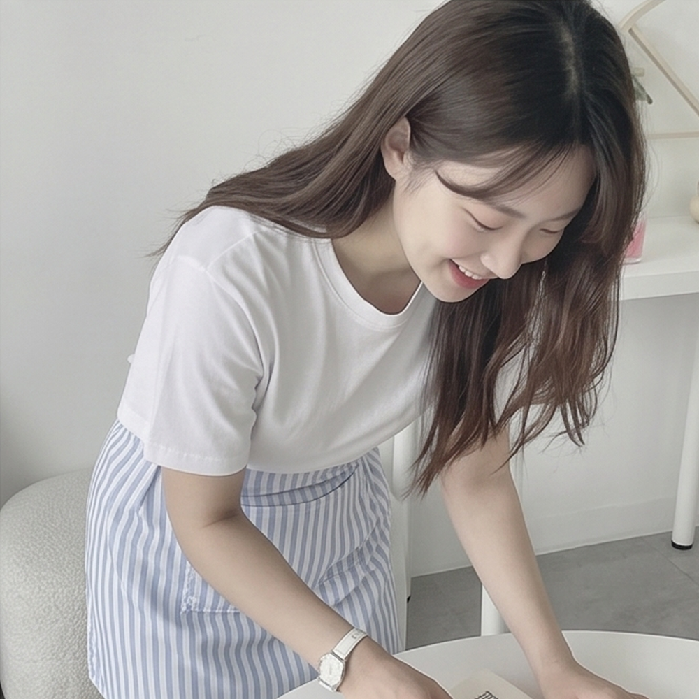 스트라이프 포켓 하프 에이프런 방수 앞치마 카페 꽃집 허리 앞치마 핑크, 기본 - 상세 이미지 3