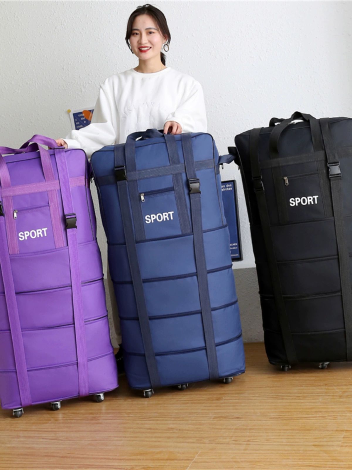 여행용 캐리어백 접이식 대용량 폴딩 쇼핑카트 핸드카트 운반용 휴대용 장바구니 - 상세 이미지 2