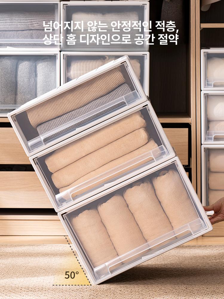 투명 플라스틱 옷장 서랍형 수납박스 옷 보관함 깊이 40x너비 30x높이 18CM 화이트 서랍 3개 - 상세 이미지 4