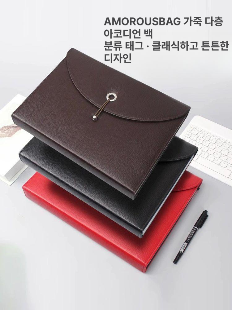 가죽 서류 정리함 아코디언식 확장 문서 보관 폴더 외근용 수납 케이스 - 상세 이미지 3