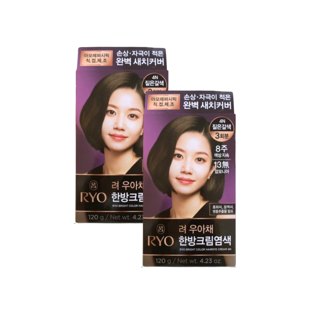 려 우아채 한방크림염색 4N 짙은갈색 120g x2개 - 상품 이미지