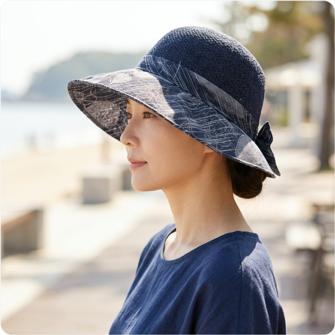 자외선 차단 챙 넓은 와이어 배색 여름 바캉스 벙거지 사파리 모자 - 상품 이미지
