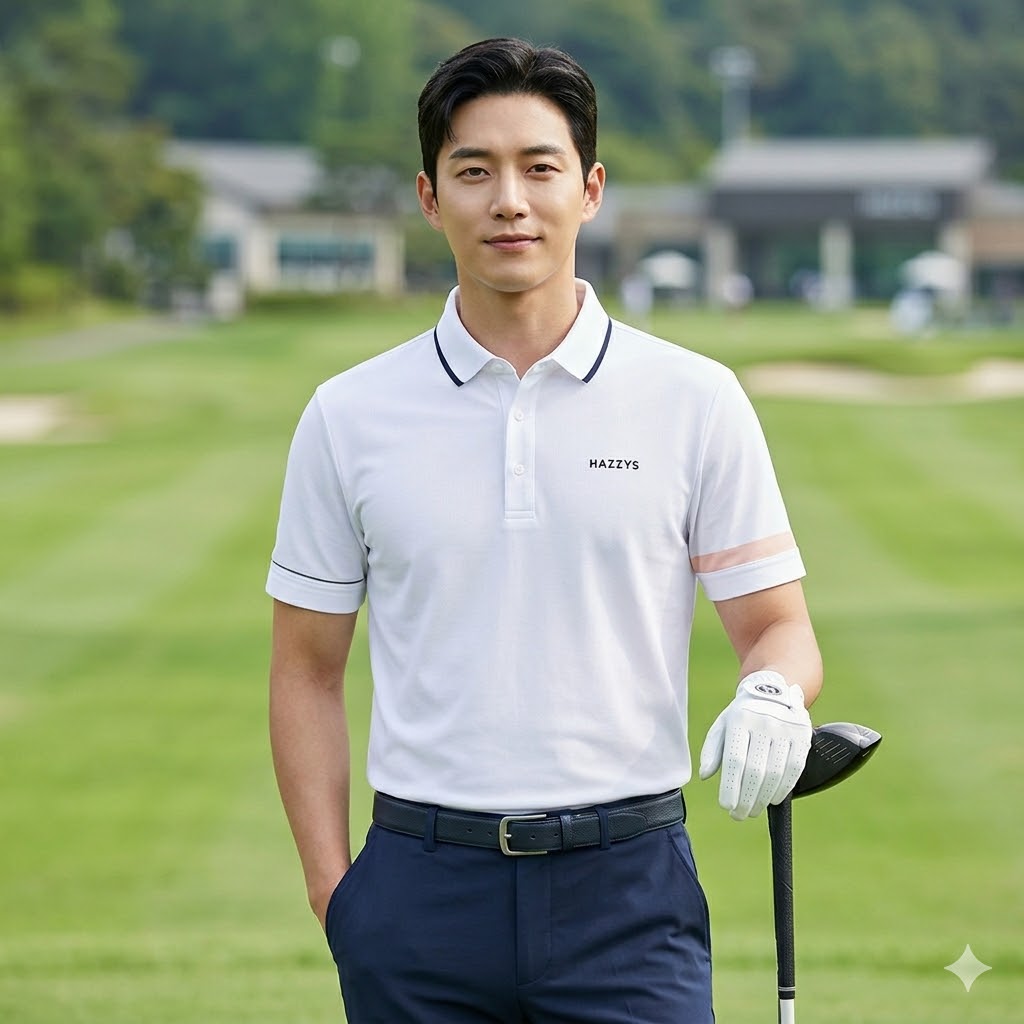 헤지스골프 남성 여름 골프웨어 데일리 캐쥬얼룩 스판 카라 골프 반팔티셔츠 - 상품 이미지