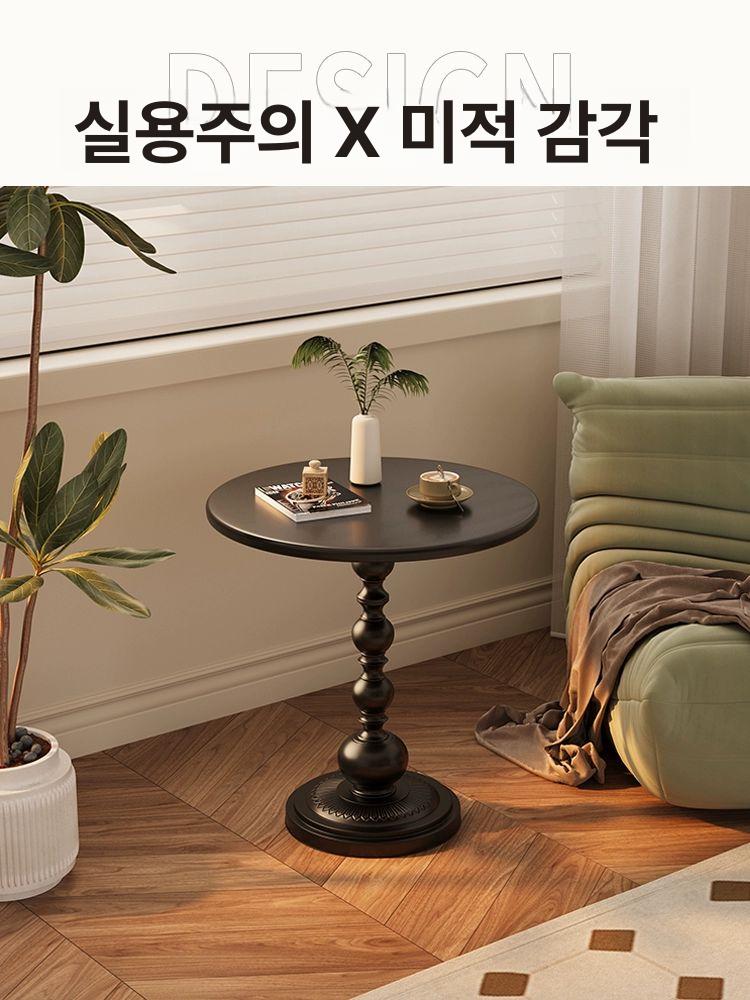 미니 원형테이블 엔틱 우드 사이드 탁자 침대 유럽풍 빈티지 앤틱 쇼트 라운드 - 상세 이미지 5