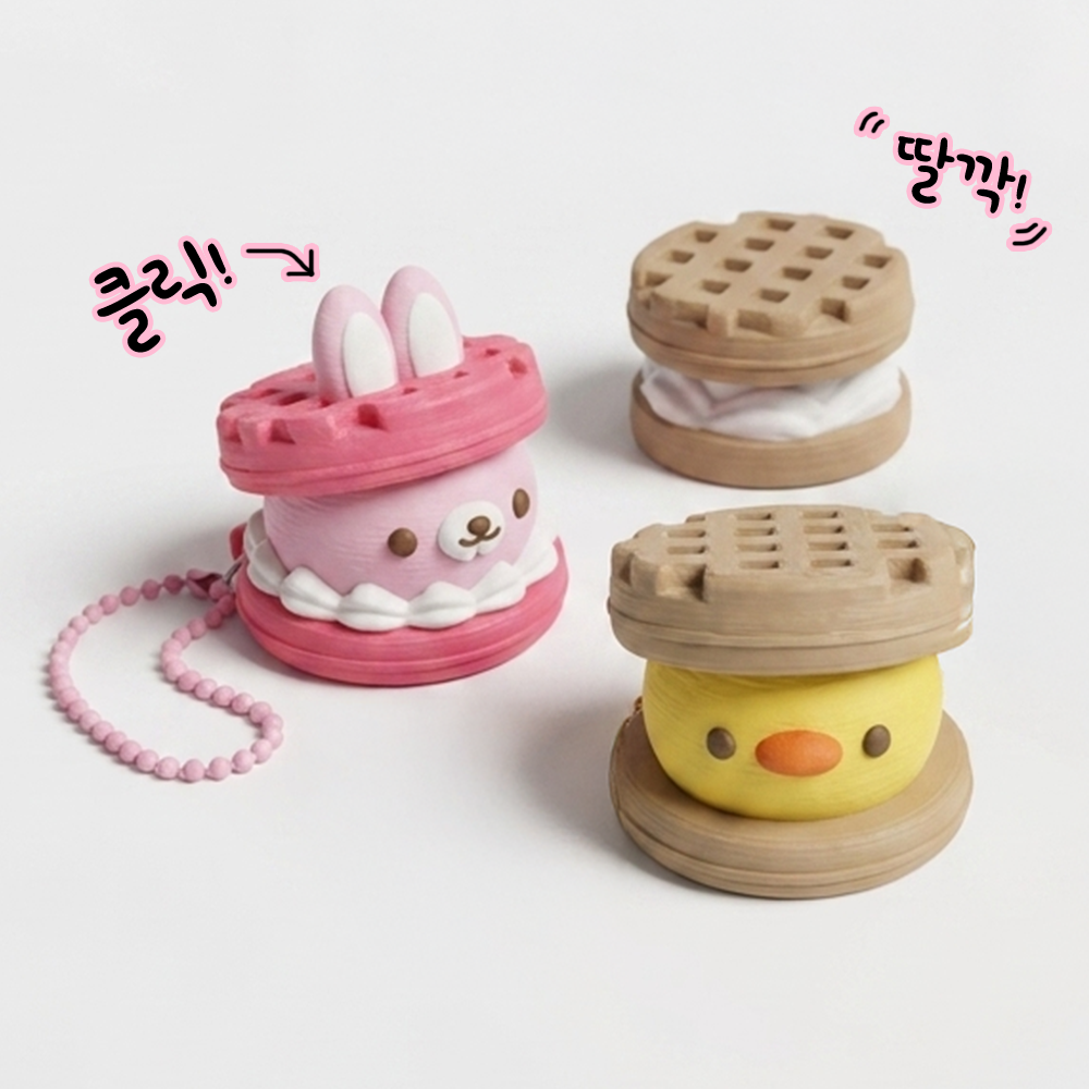 병아리 토끼 동물 와플 클리커 키캡 키링 딸깍이 열쇠고리 3D프린팅 감성 소품 선물 3종류 - 상품 이미지