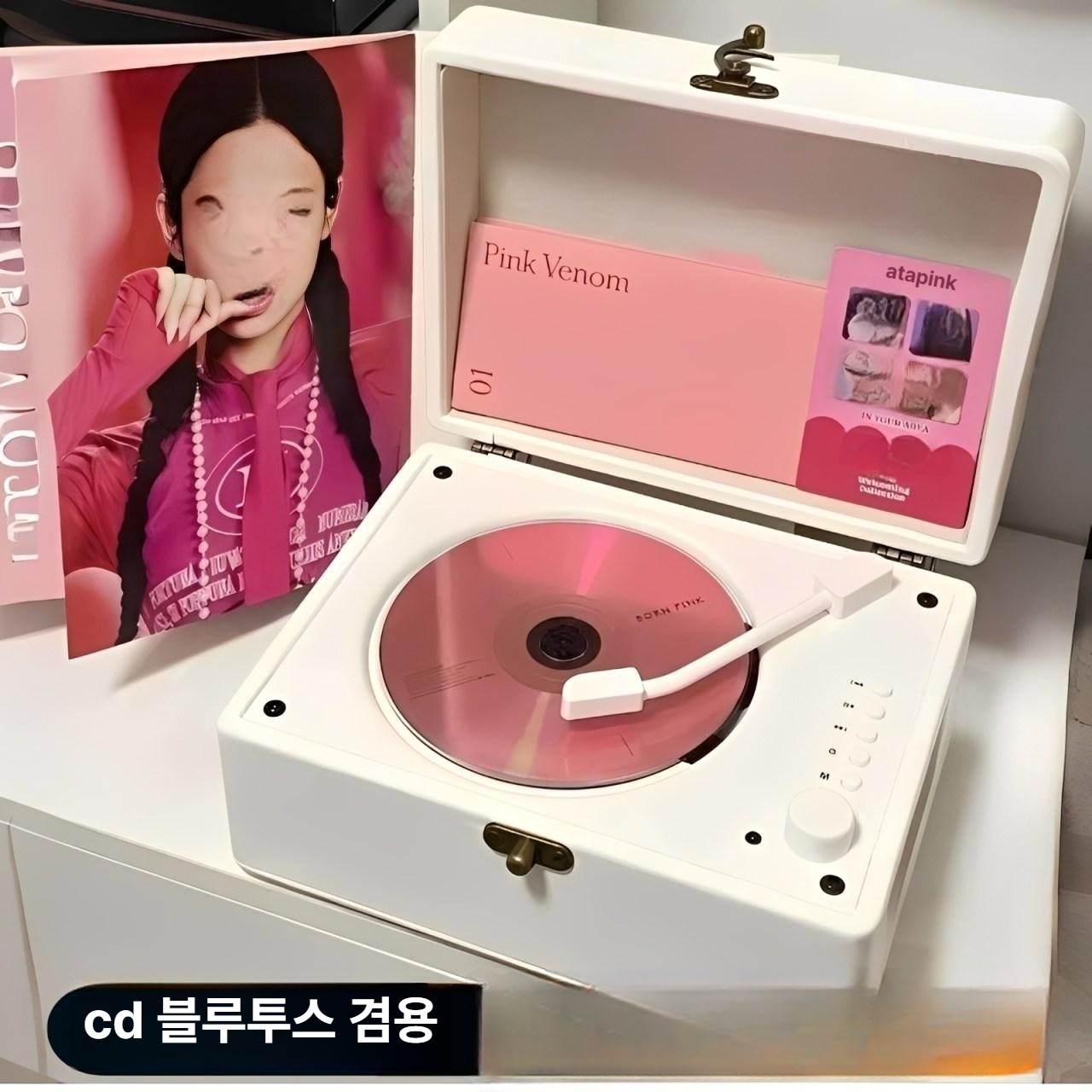 CD 플레이어 블루투스 스피커 겸용 lp모양 레트로 디자인 충전형 - 상세 이미지 2