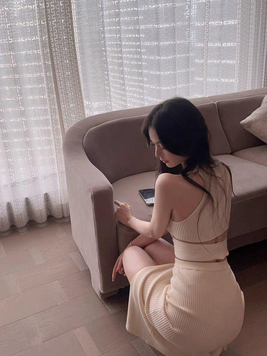 원피스 니트 여성 뷔스티에 프렌치 봄 가을 섹시 슬림 스커트 투피스세트 - 상세 이미지 4