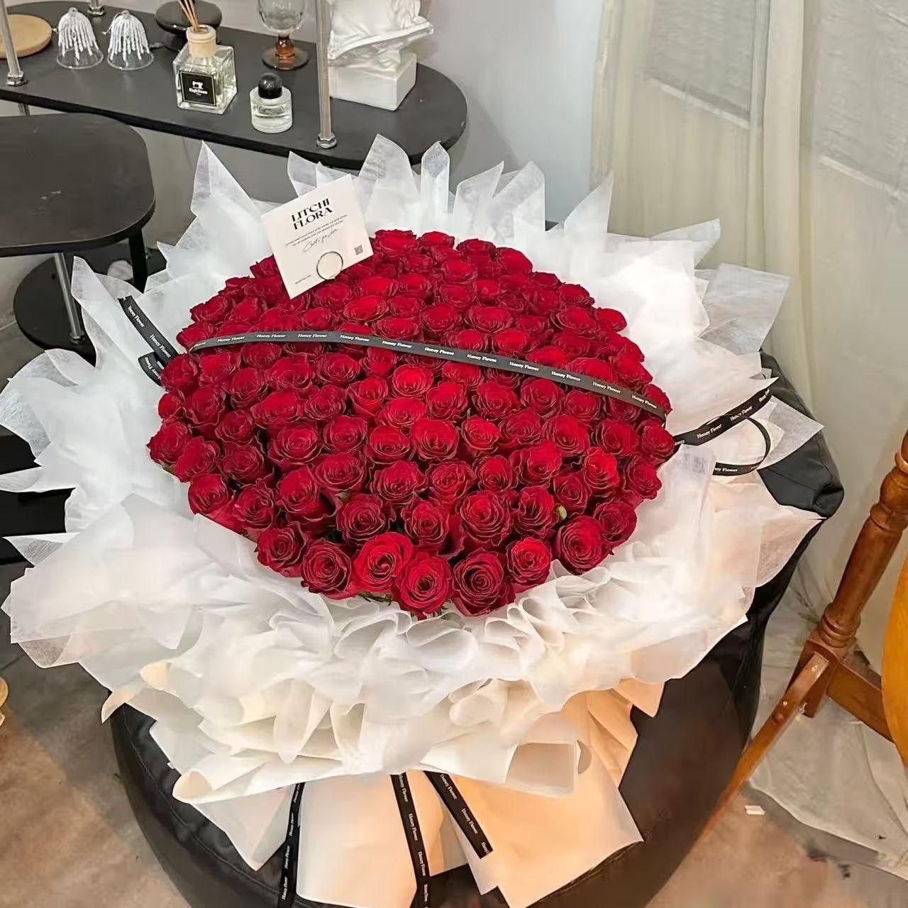 초대형 영원한 꽃 여자친구 생일 선물 고급 선물용 핑크 스노우 마운틴 199송이 - 상세 이미지 2